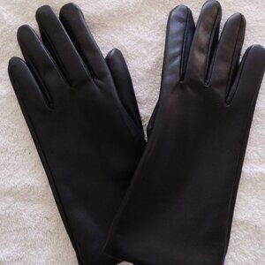 Lands End Women's Black Cashtouch Lined Faux Leather Glove Sz M